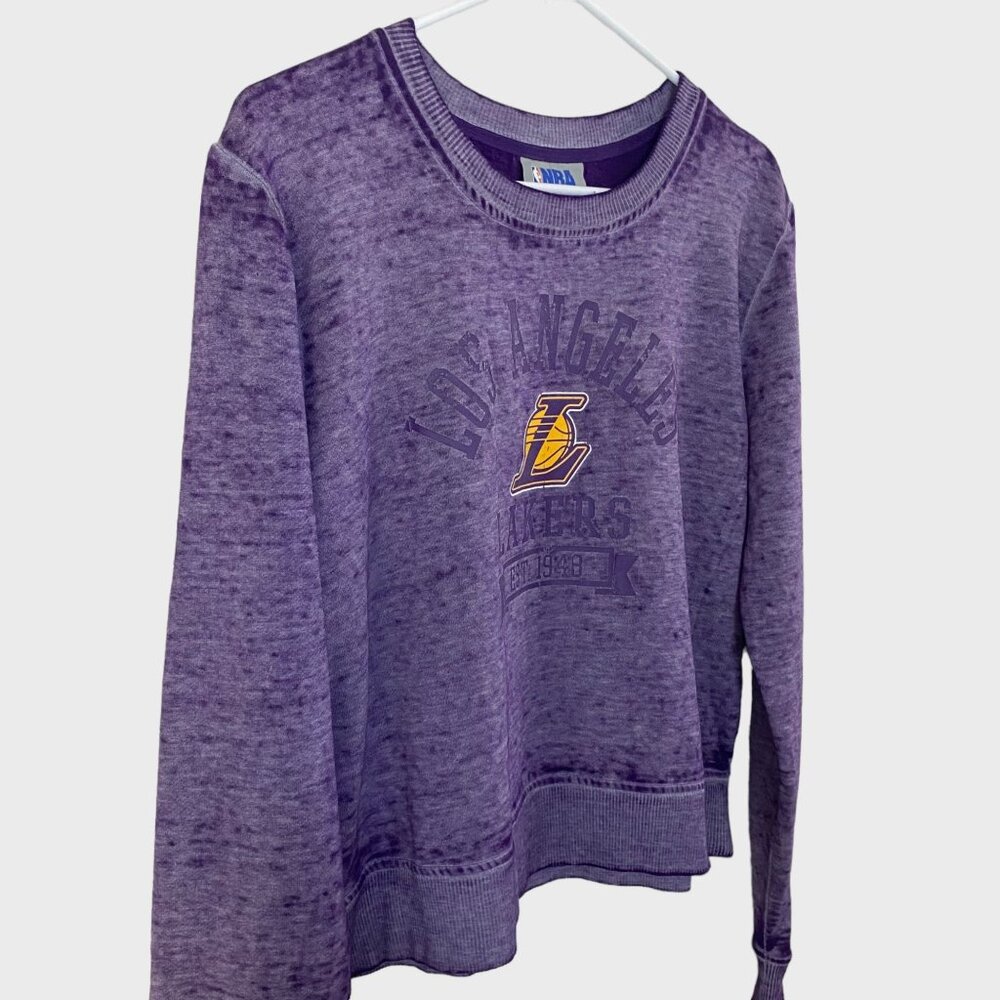 NBA Los Angeles Lakers Burnout Crewneck Sweatshirt Womens Medium Purple Pullover - Picture 4 of 12
